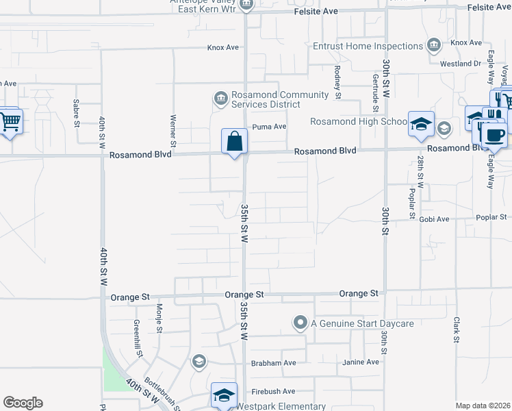 map of restaurants, bars, coffee shops, grocery stores, and more near 3382 Stella Avenue in Rosamond