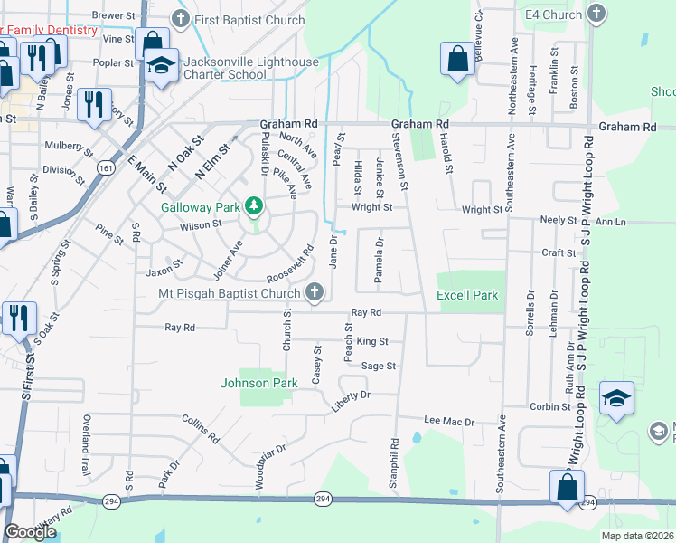 map of restaurants, bars, coffee shops, grocery stores, and more near 1010 Towering Oaks Drive in Jacksonville
