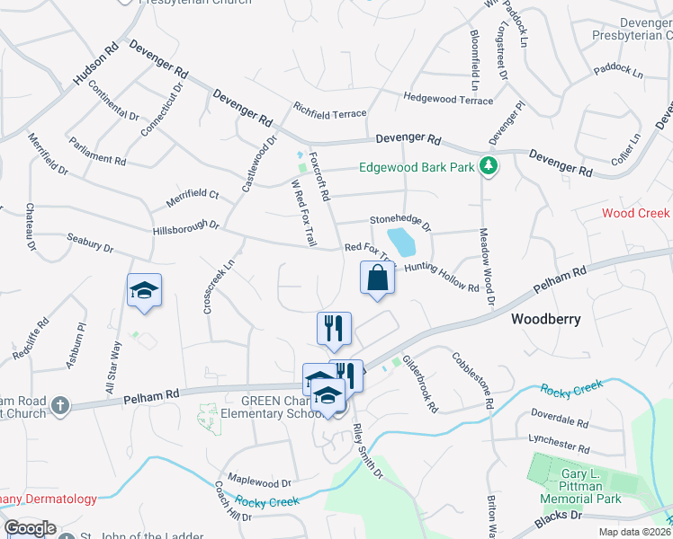 map of restaurants, bars, coffee shops, grocery stores, and more near 338 Hillsborough Drive in Greenville