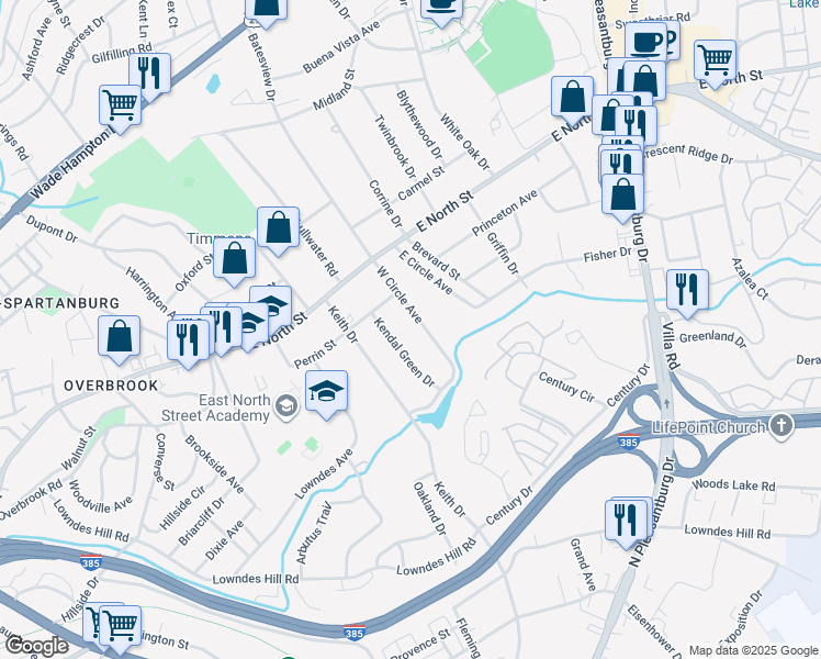 map of restaurants, bars, coffee shops, grocery stores, and more near 112 West Circle Avenue in Greenville