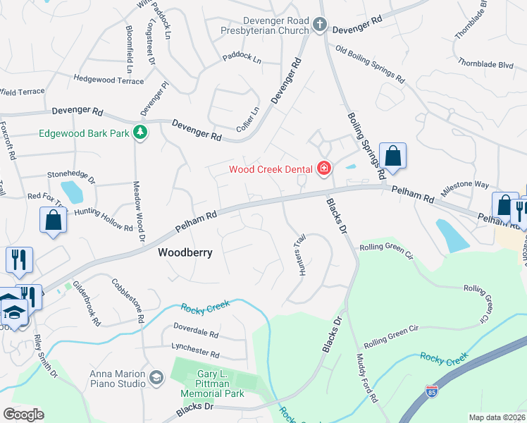 map of restaurants, bars, coffee shops, grocery stores, and more near 12 Kentucky Derby Court in Greenville