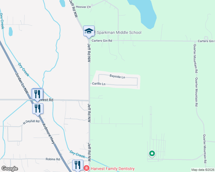 map of restaurants, bars, coffee shops, grocery stores, and more near 129 Carillo Lane in Toney