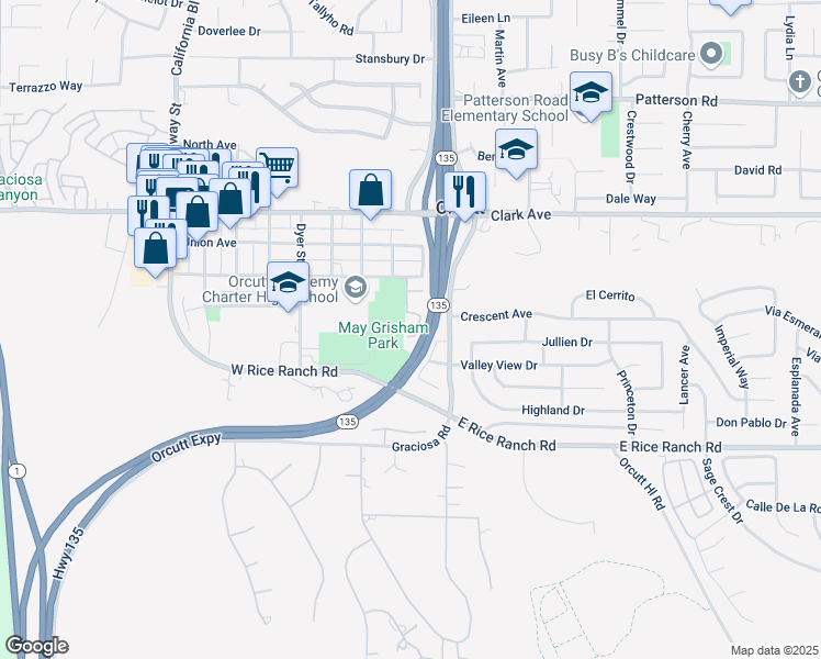 map of restaurants, bars, coffee shops, grocery stores, and more near 167 View Park Drive in Santa Maria