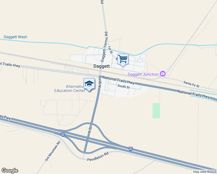 map of restaurants, bars, coffee shops, grocery stores, and more near 33491 B Street in Daggett