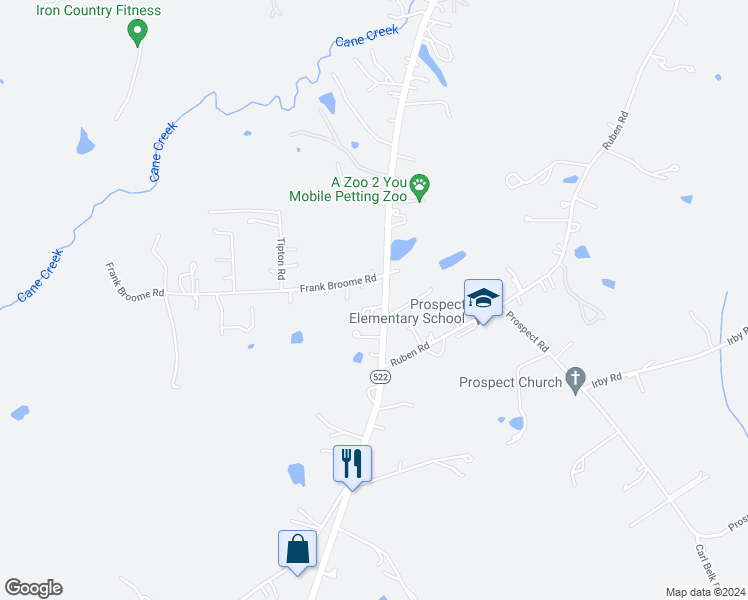 map of restaurants, bars, coffee shops, grocery stores, and more near 5910 South Rocky River Road in Monroe