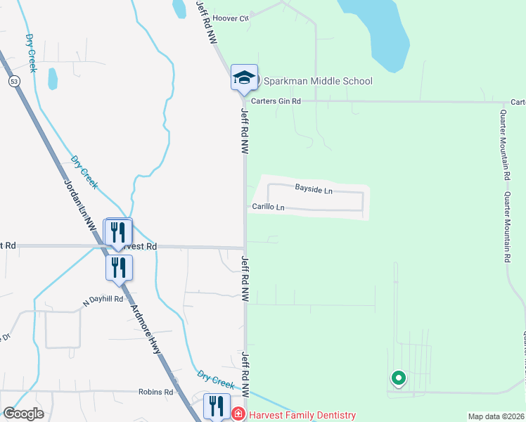 map of restaurants, bars, coffee shops, grocery stores, and more near 108 Carillo Lane in Toney