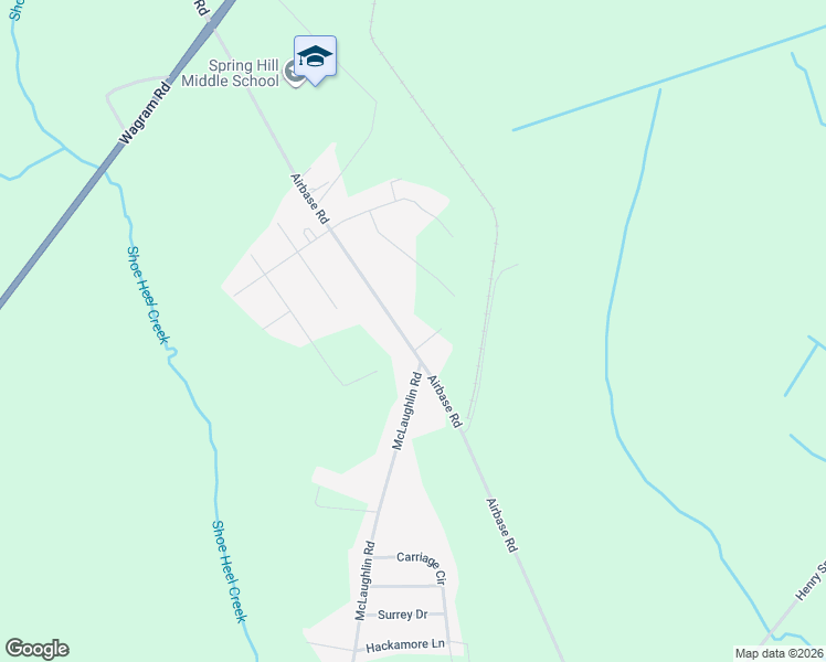 map of restaurants, bars, coffee shops, grocery stores, and more near 22041 Airbase Road in Laurinburg