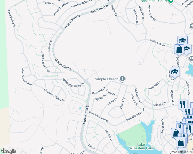map of restaurants, bars, coffee shops, grocery stores, and more near 12 Windy Ridge Court in Maumelle