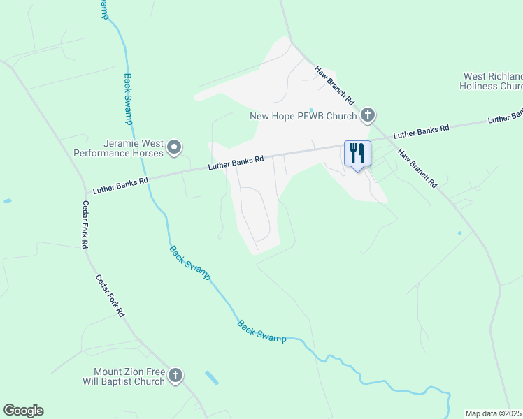 map of restaurants, bars, coffee shops, grocery stores, and more near 210 Wingspread Lane in Beulaville