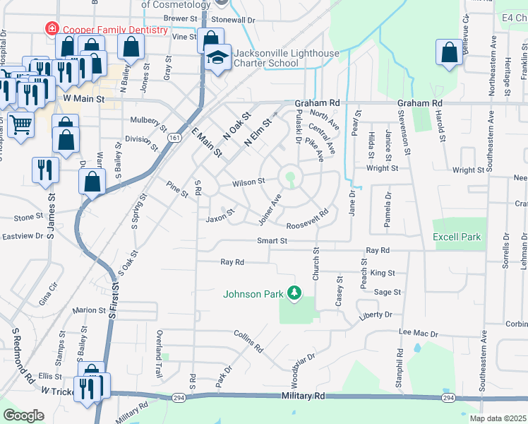 map of restaurants, bars, coffee shops, grocery stores, and more near 114 Joiner Avenue in Jacksonville