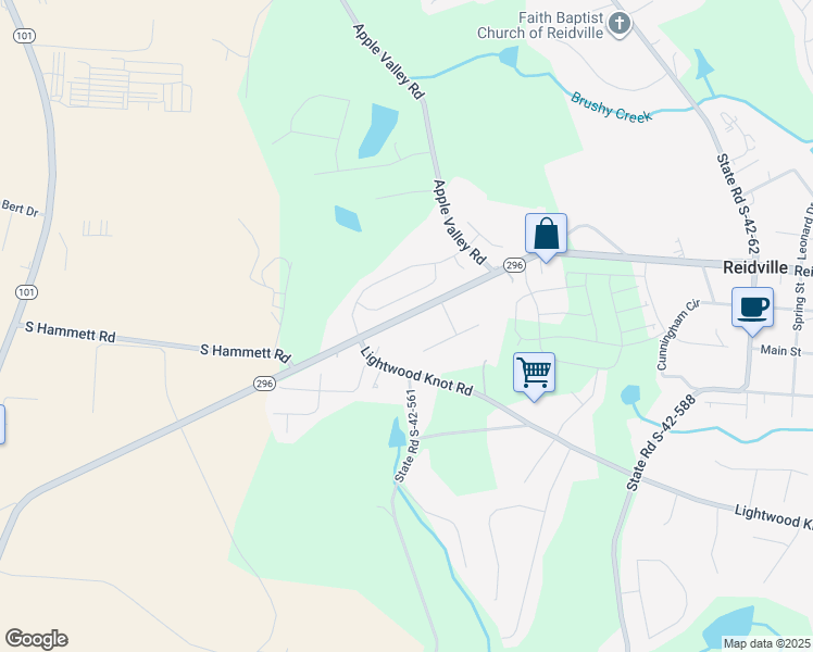map of restaurants, bars, coffee shops, grocery stores, and more near 7755 Reidville Road in Woodruff
