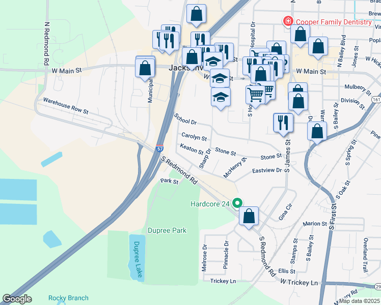 map of restaurants, bars, coffee shops, grocery stores, and more near 1613 Keaton Street in Jacksonville