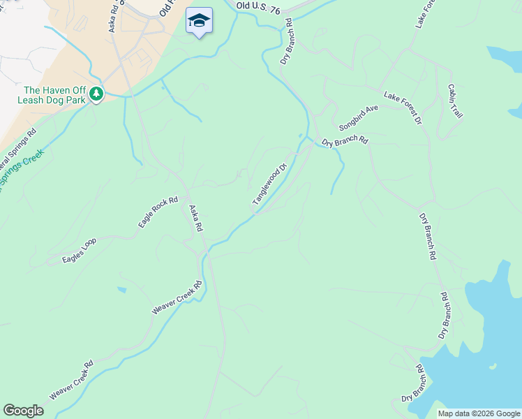 map of restaurants, bars, coffee shops, grocery stores, and more near 407 Tanglewood Drive in Blue Ridge