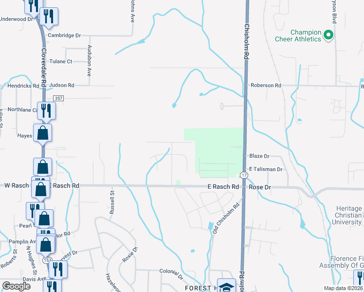 map of restaurants, bars, coffee shops, grocery stores, and more near 208 Dunolly Lane in Florence