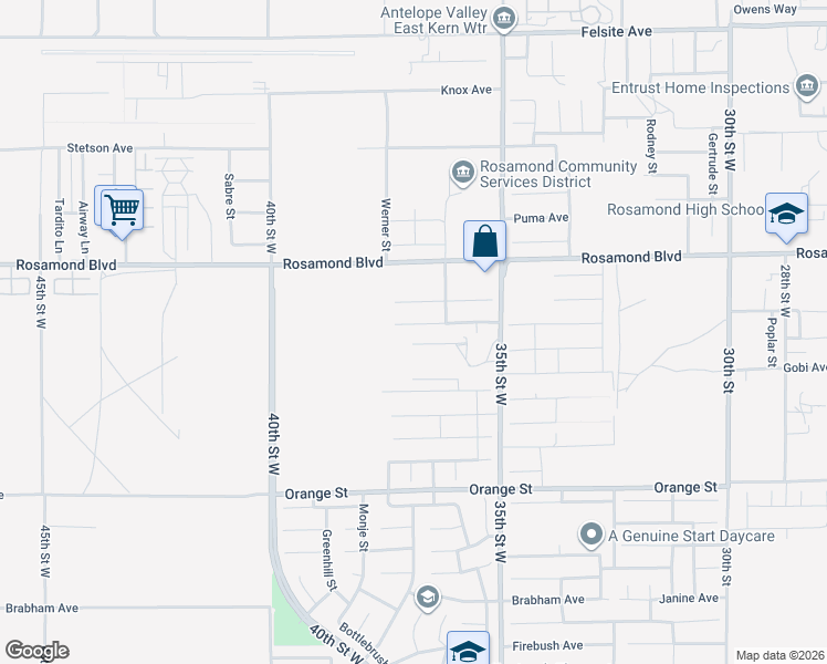 map of restaurants, bars, coffee shops, grocery stores, and more near 3636 Mount Lassen Avenue in Rosamond