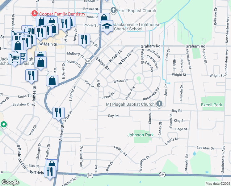 map of restaurants, bars, coffee shops, grocery stores, and more near 101 Jaxon Street in Jacksonville