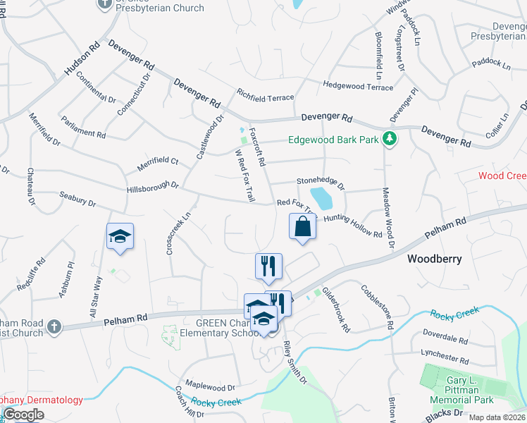 map of restaurants, bars, coffee shops, grocery stores, and more near 338 Hillsborough Drive in Greenville