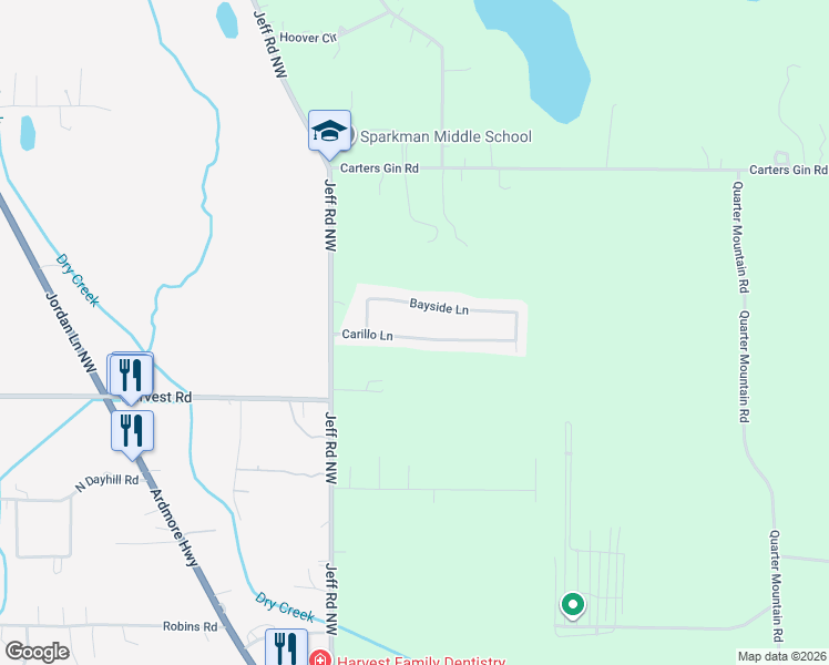 map of restaurants, bars, coffee shops, grocery stores, and more near 129 Carillo Lane in Toney