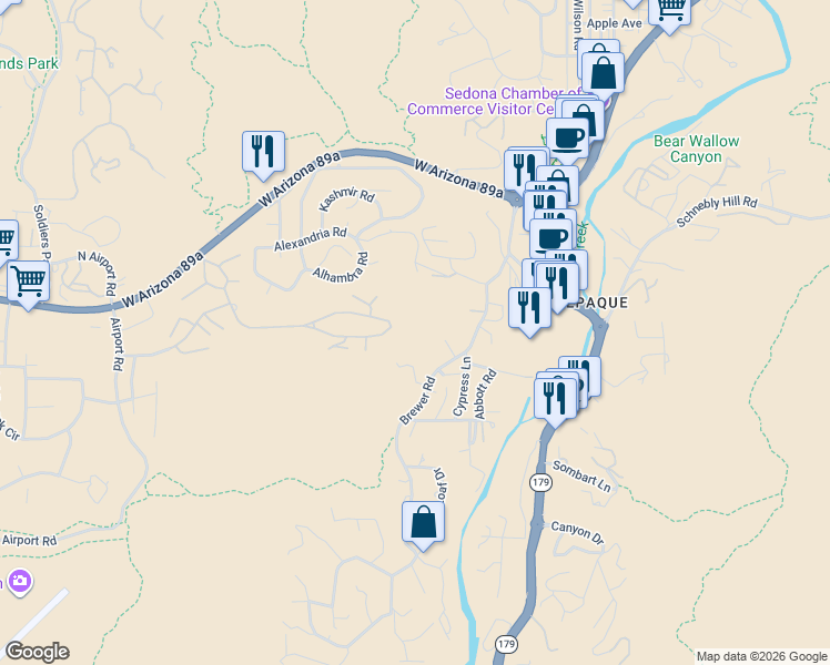 map of restaurants, bars, coffee shops, grocery stores, and more near 200 Les Springs Drive in Sedona