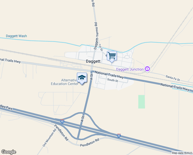 map of restaurants, bars, coffee shops, grocery stores, and more near 35475 National Trails Highway in Daggett