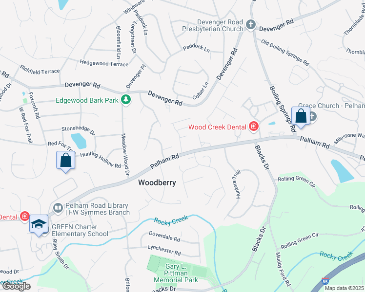 map of restaurants, bars, coffee shops, grocery stores, and more near 14 Pelham Townes Drive in Greenville