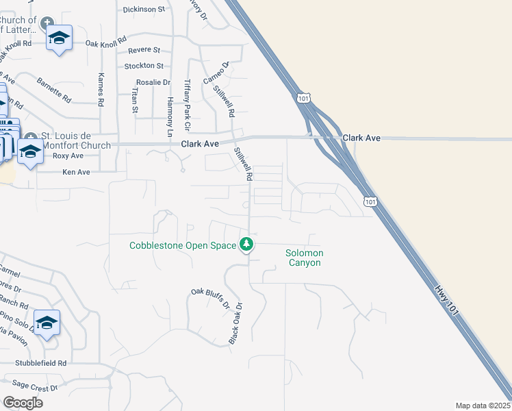 map of restaurants, bars, coffee shops, grocery stores, and more near 1600 East Clark Avenue in Santa Maria