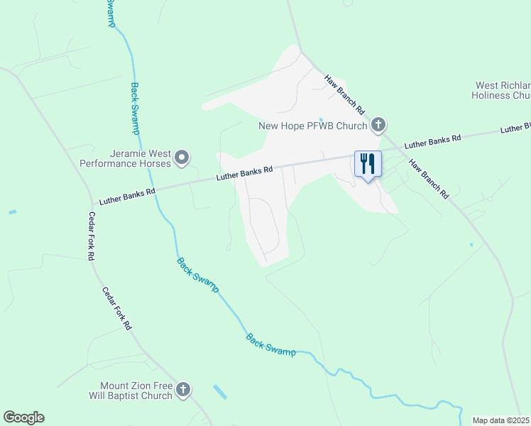 map of restaurants, bars, coffee shops, grocery stores, and more near 206 Wingspread Lane in Beulaville