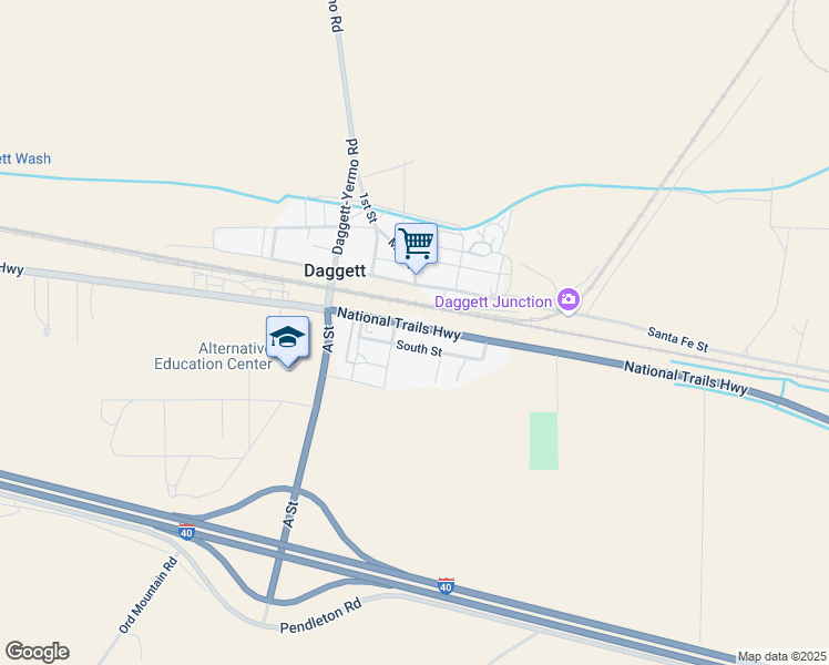 map of restaurants, bars, coffee shops, grocery stores, and more near 35587 National Trails Highway in Daggett