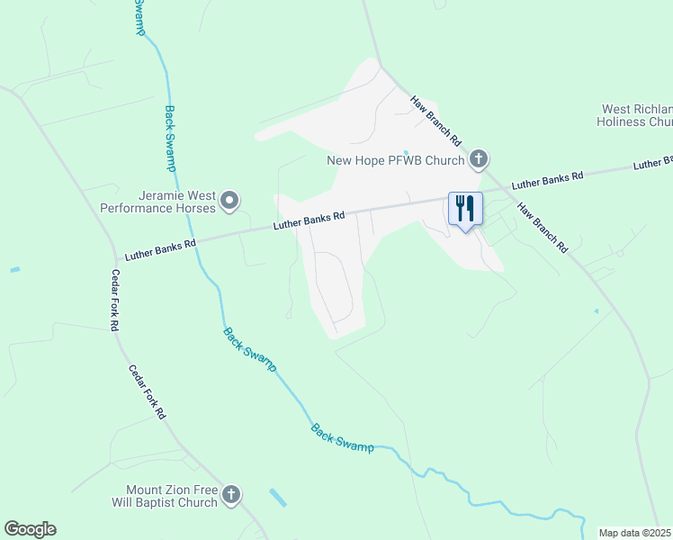 map of restaurants, bars, coffee shops, grocery stores, and more near 206 Wingspread Lane in Beulaville