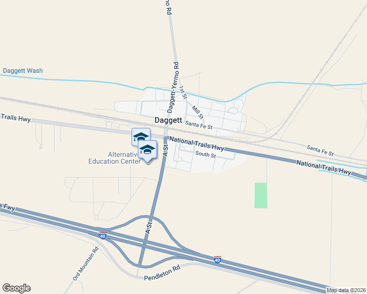 map of restaurants, bars, coffee shops, grocery stores, and more near 33491 B Street in Daggett