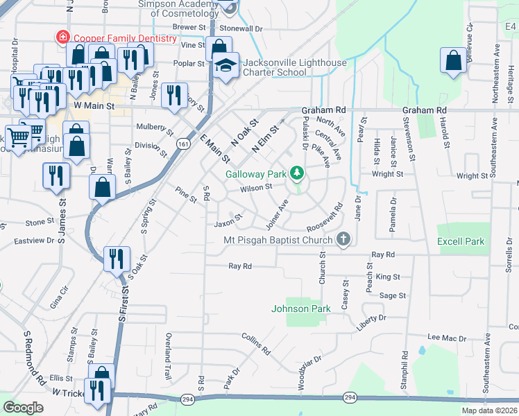 map of restaurants, bars, coffee shops, grocery stores, and more near 114 Joiner Avenue in Jacksonville