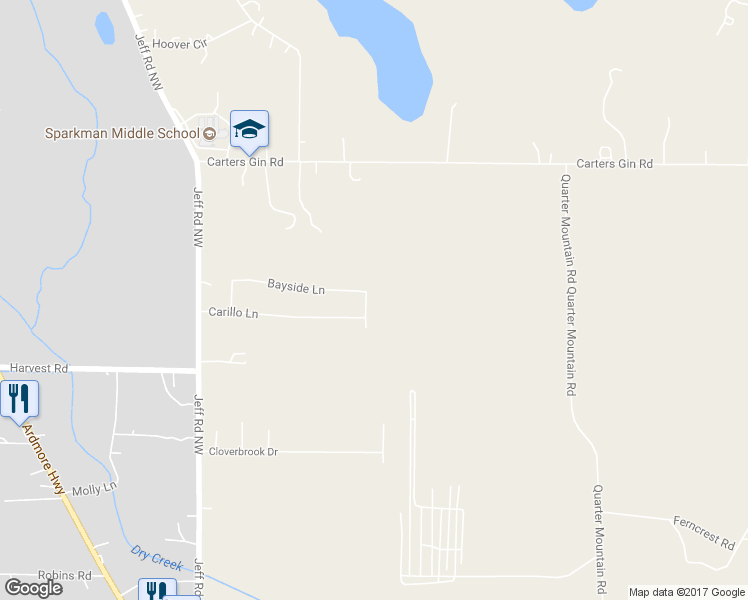 map of restaurants, bars, coffee shops, grocery stores, and more near 184 Bayside Lane in Toney