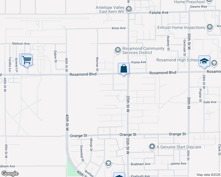 map of restaurants, bars, coffee shops, grocery stores, and more near 3619 Mount Lassen Avenue in Rosamond