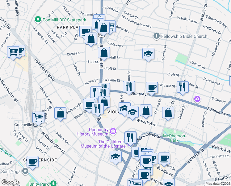 map of restaurants, bars, coffee shops, grocery stores, and more near 22 Marsailles Court in Greenville