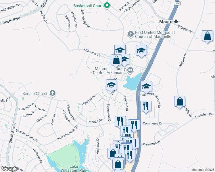 map of restaurants, bars, coffee shops, grocery stores, and more near 13 Southland Court in Maumelle