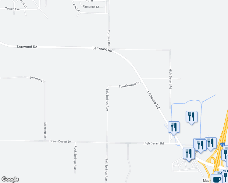 map of restaurants, bars, coffee shops, grocery stores, and more near Tumbleweed Drive in Barstow
