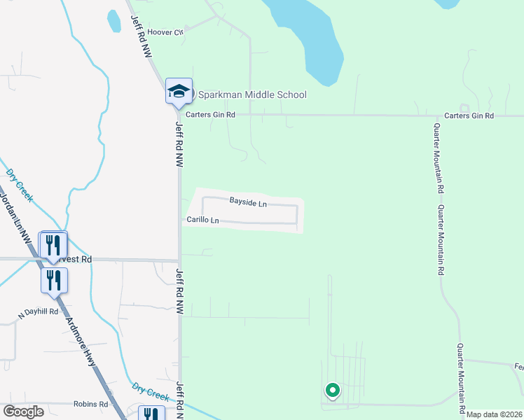 map of restaurants, bars, coffee shops, grocery stores, and more near 145 Carillo Lane in Toney