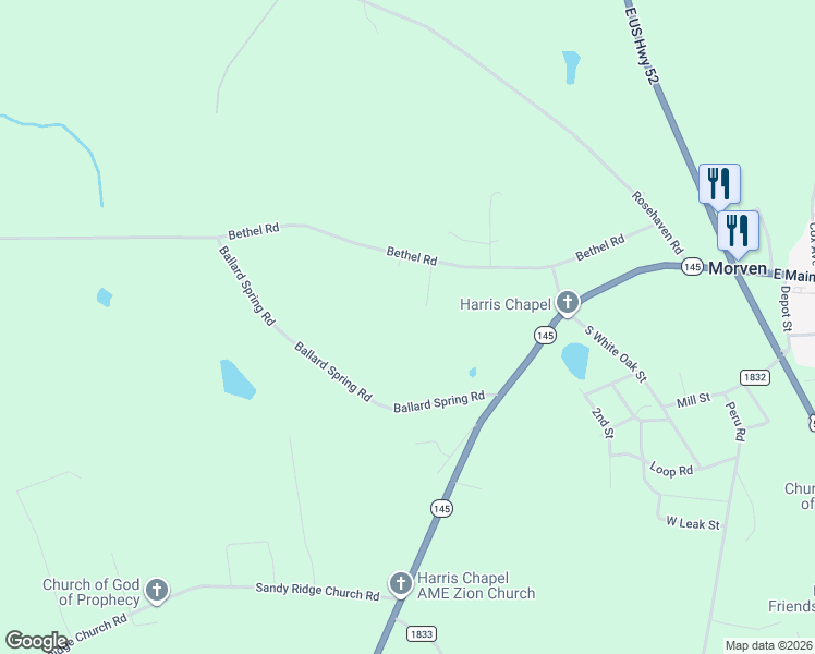map of restaurants, bars, coffee shops, grocery stores, and more near 104 Deberry Lane in Morven