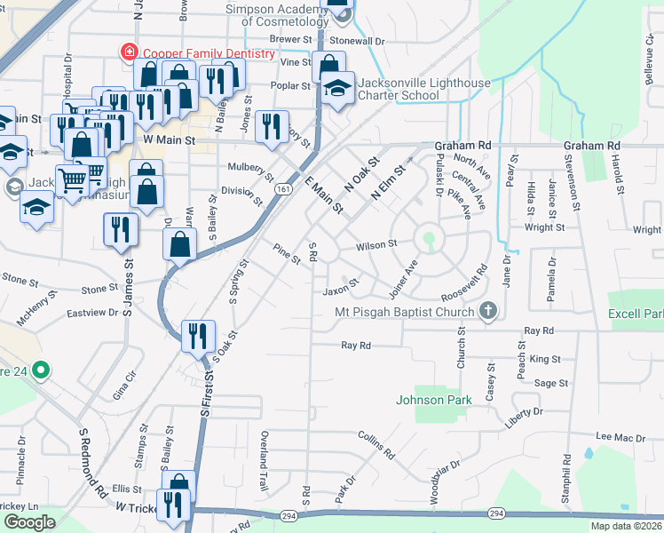 map of restaurants, bars, coffee shops, grocery stores, and more near 107 Lee Avenue in Jacksonville