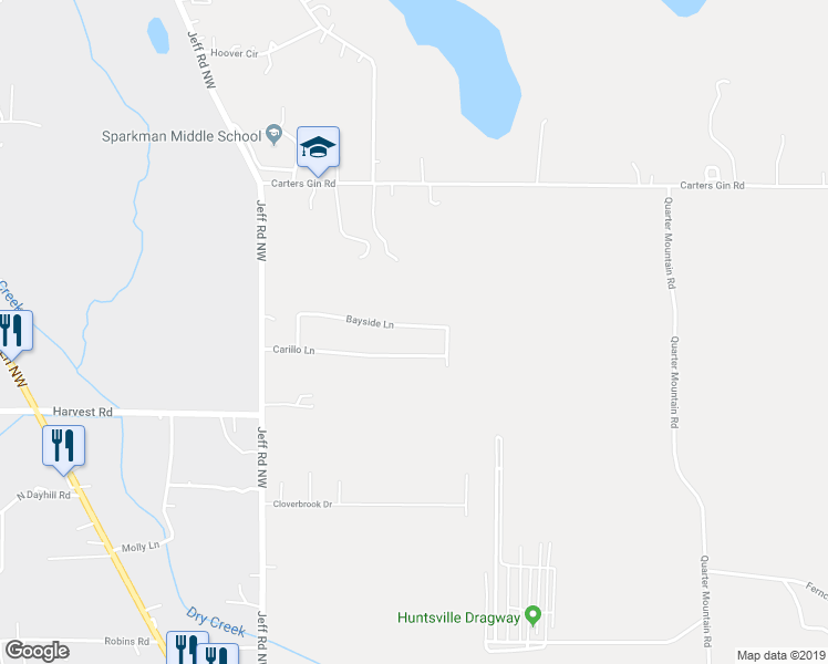 map of restaurants, bars, coffee shops, grocery stores, and more near 161 Bayside Lane in Toney