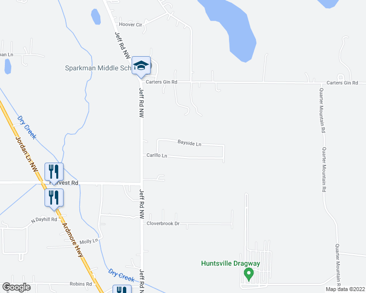 map of restaurants, bars, coffee shops, grocery stores, and more near 139 Bayside Lane in Toney