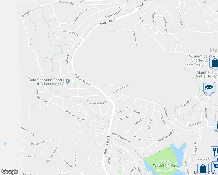 map of restaurants, bars, coffee shops, grocery stores, and more near 19 Basswood Terrace in Maumelle