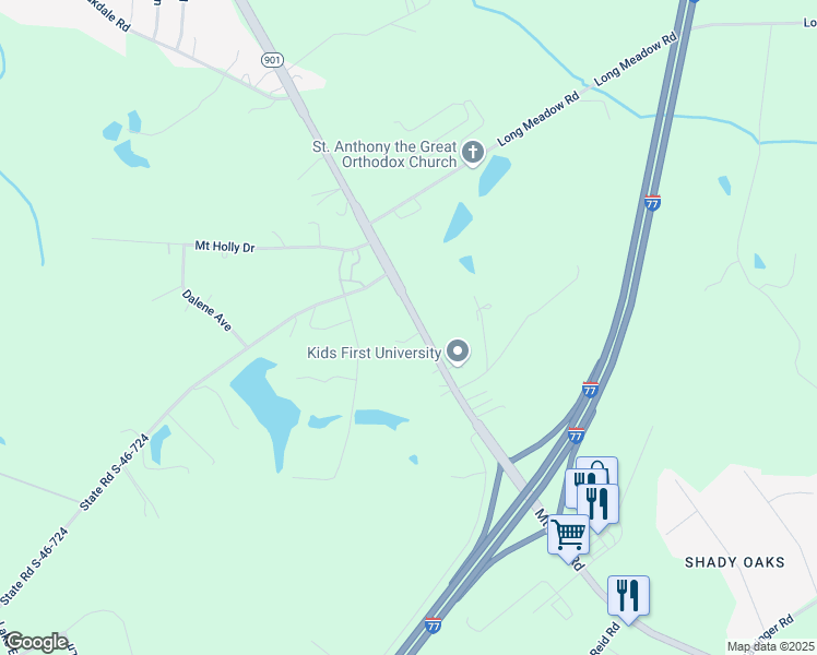map of restaurants, bars, coffee shops, grocery stores, and more near 2144 Mount Holly Road in Rock Hill