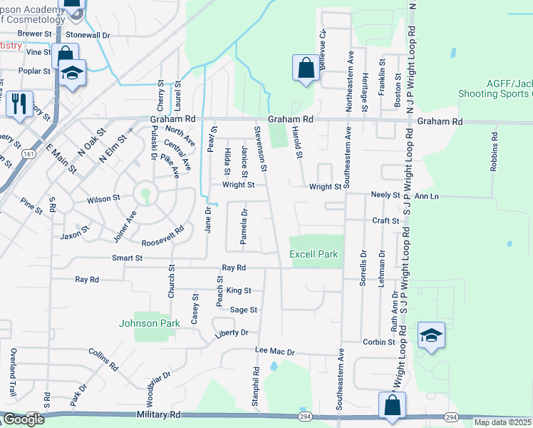 map of restaurants, bars, coffee shops, grocery stores, and more near 405 Stevenson Street in Jacksonville