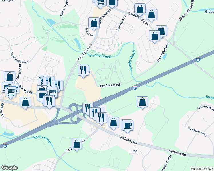 map of restaurants, bars, coffee shops, grocery stores, and more near 2686 Dry Pocket Road in Greer