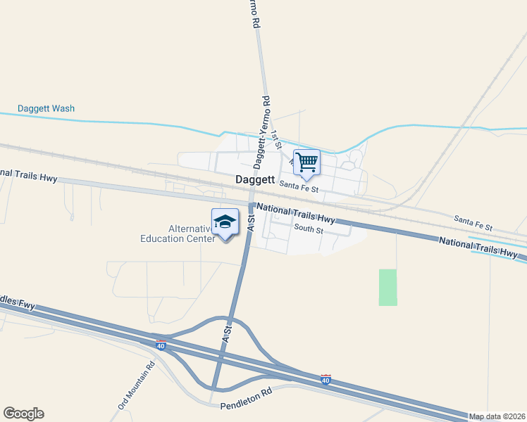 map of restaurants, bars, coffee shops, grocery stores, and more near 35475 National Trails Highway in Daggett