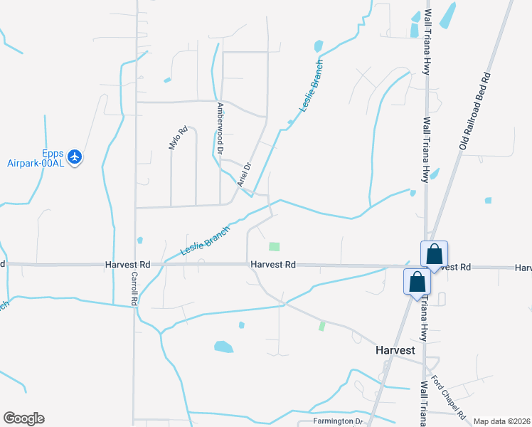 map of restaurants, bars, coffee shops, grocery stores, and more near 103 Lorene Drive in Harvest