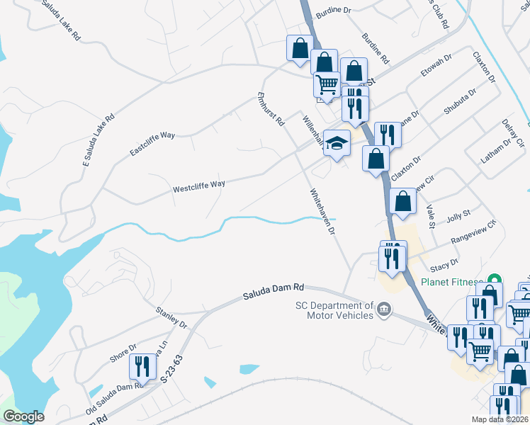 map of restaurants, bars, coffee shops, grocery stores, and more near 225 Eastbourne Road in Greenville