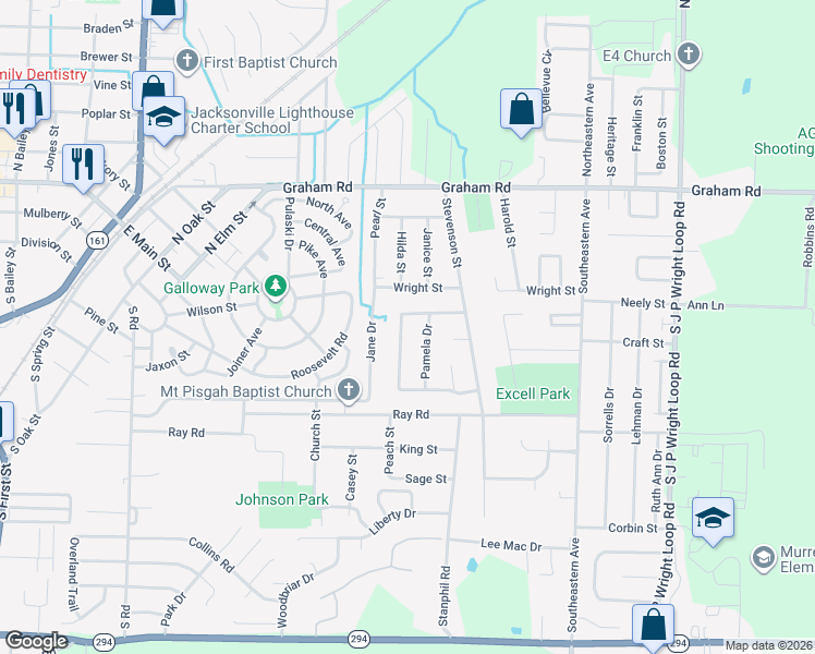 map of restaurants, bars, coffee shops, grocery stores, and more near 1200 Towering Oaks Drive in Jacksonville