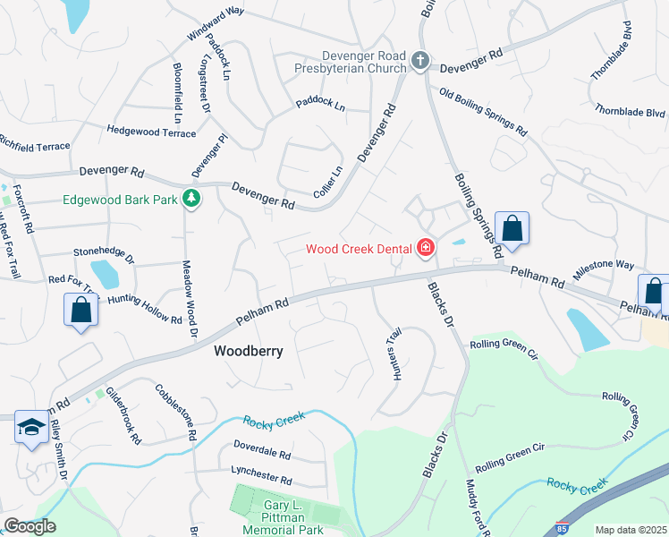 map of restaurants, bars, coffee shops, grocery stores, and more near 1943 Pelham Road in Greenville